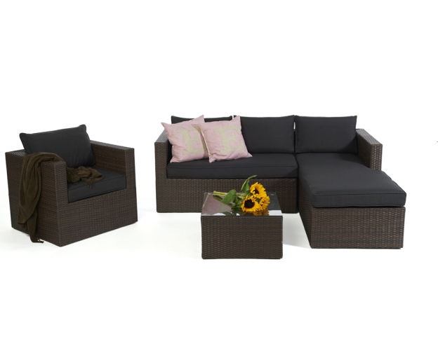 Rattan Lounge Galicia mit schwarzem Polsterbezug