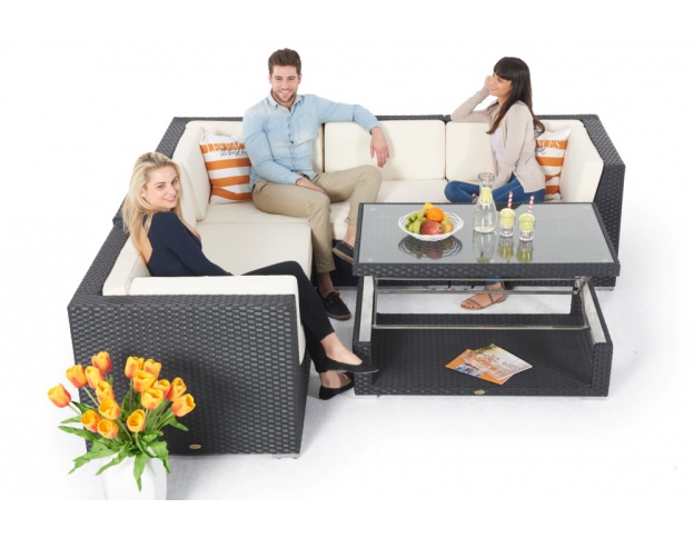 Gartenmöbel Crystel Lounge schwarz Rattantisch verstellbar