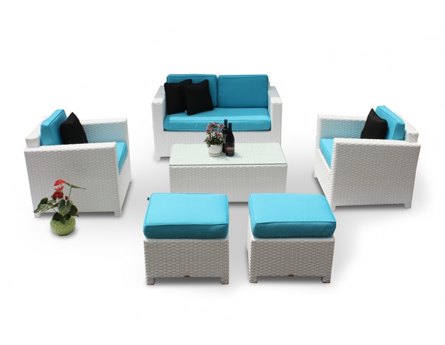 Gartensitzmöbel Lounge Diamond weiss - Polsterbezug türkis