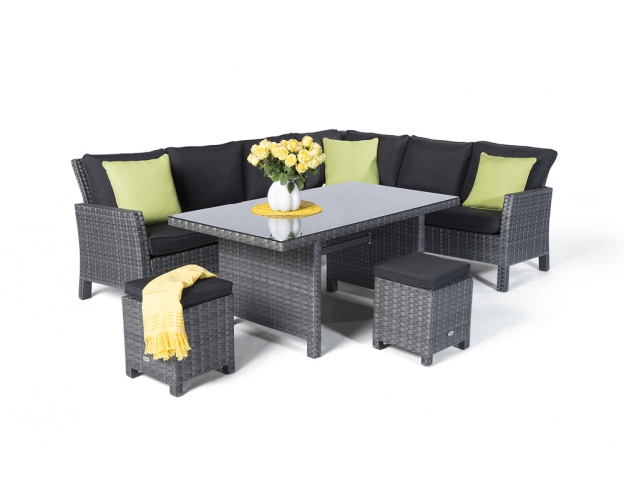 Lounge Dining Kamerun Rattan Tisch mix grau