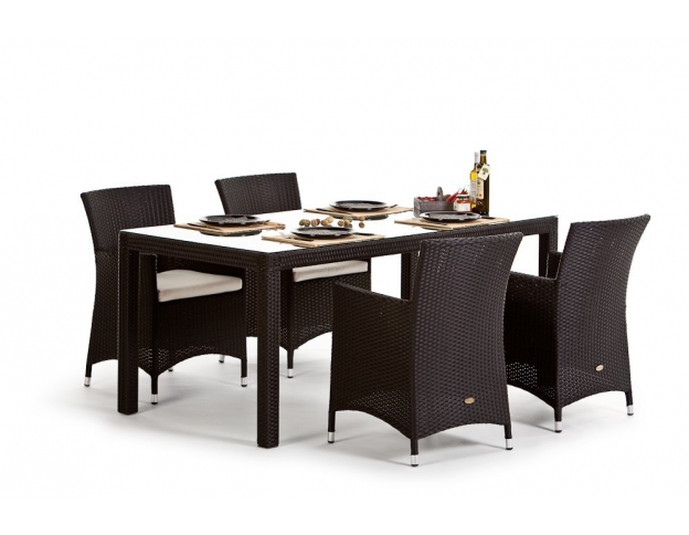 Rattan Garten Tisch Set Toscana Dining schwarz