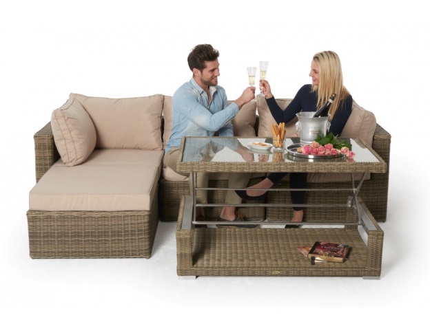 Rattan Gartentisch verstellbar oben, Lounge Thelma natural rund
