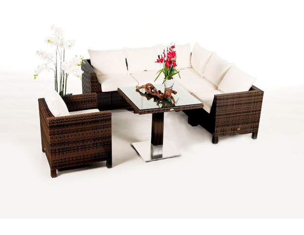 Rattan Gartentisch Sitzgruppe Gaia mixed braun