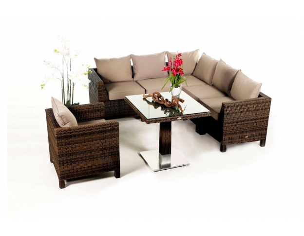 Rattan Lounge Dining Ecklounge Kissenbezug sandbraun