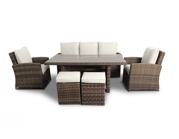 Rattan Lounge Gartenmöbel Polsterbezug beige Mandarin