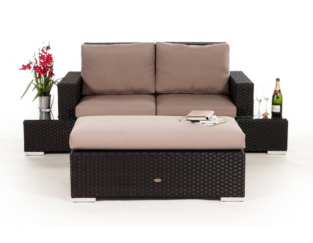 Rattan Lounge Mezza Luna braun, Polster Sandbraun