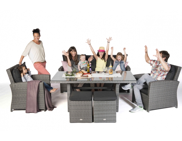 Rattan Lounge Dining Sitzgruppe mix grau Mandarin