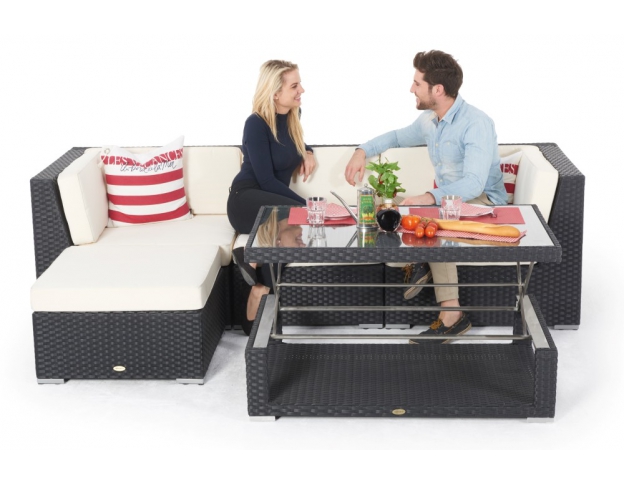 Rattan Sofa Gartenmöbel schwarz - Rattan Tisch Thelma