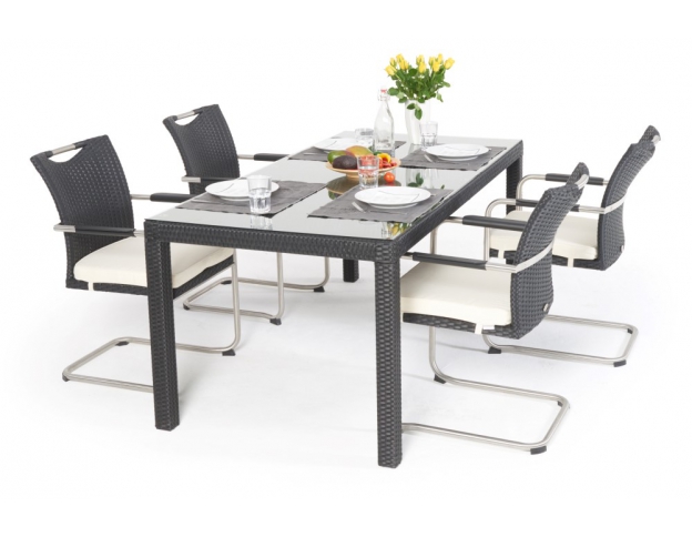 rattan tisch 180 - 4 stühle nevia schwarz