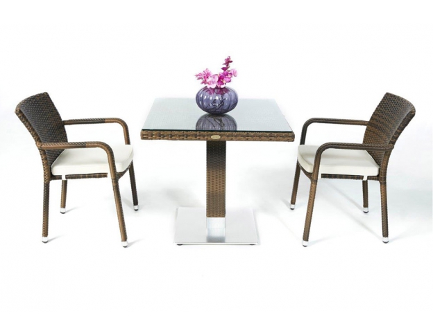Rattan Tisch mixbraun Leona Stuhl mit Polster