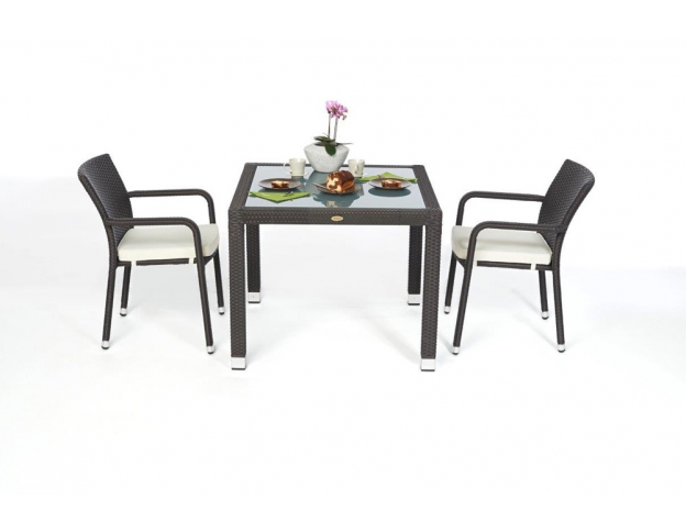 Rattan Tisch Florida mit Milchglas 90cm dark brown
