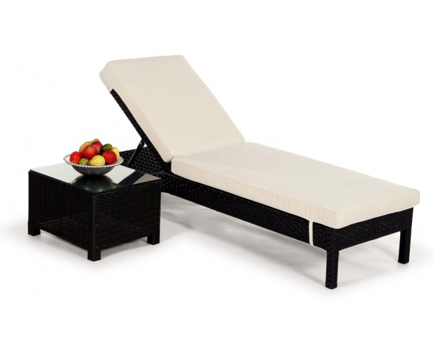 Rattan Liegestuhl Verona mit Beistelltisch brown