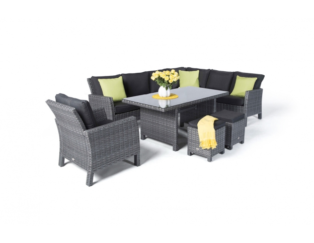 Lounge Dining Romeo Rattan Tisch Set mix grau