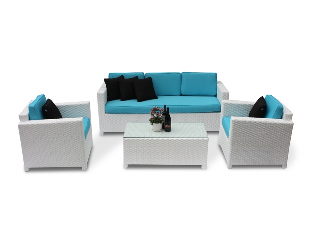Summertime 3er rattan lounge weiss polsterbezug türkis