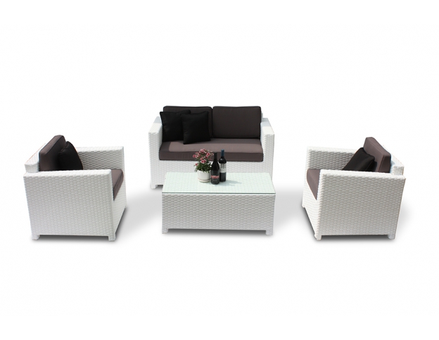 Summertime Rattanmöbel weiss - Loungepolster grau