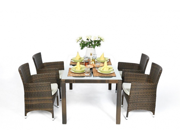Rattan Garten Tisch Set Toscana Dining mixed brown