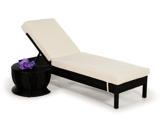 Rattan Liegestuhl Verona mit Beistellhocker black