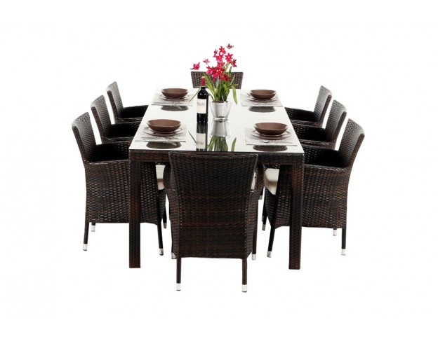 Rattan Esstisch Set Atlanta mix brown
