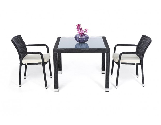 Rattan Tisch Florida mit Milchglas 90cm black
