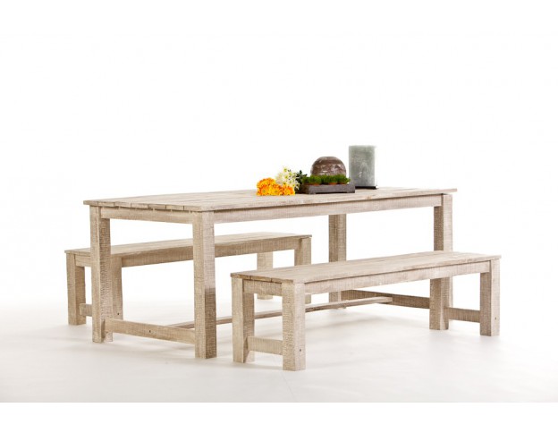 Holz Esstisch Gartenmöbel mit Holzbank Belair old white