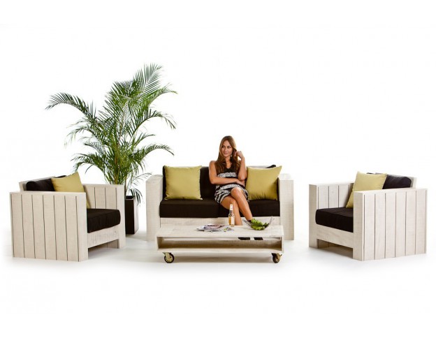 Holz Lounge Gartenmöbel Sitzgruppe Lizard old white