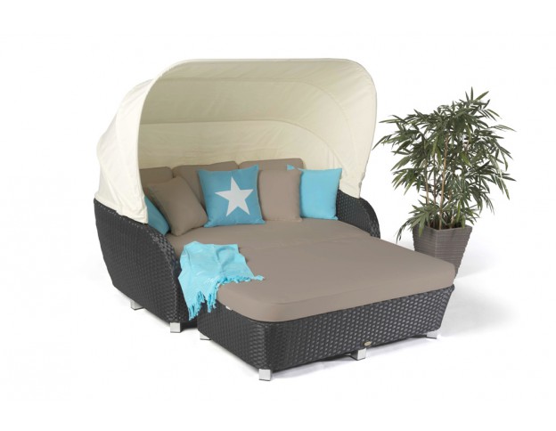 Rattan Sonnenliege Midnight schwarz mit Überzug sandbraun