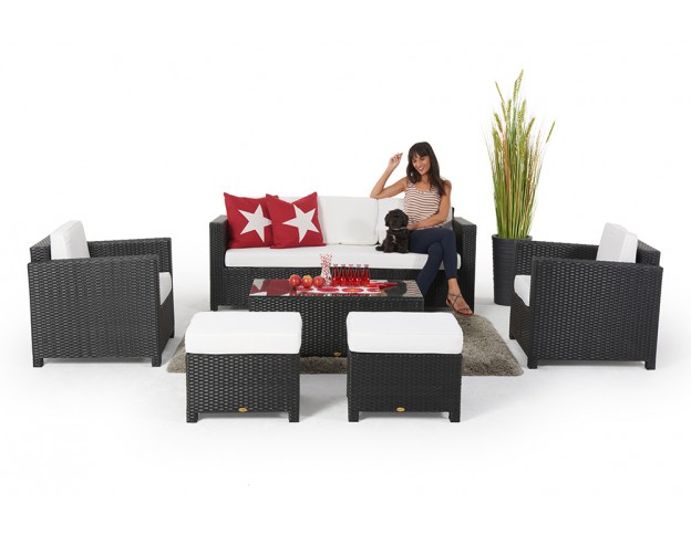Rattan Lounge 3er Diamond schwarz