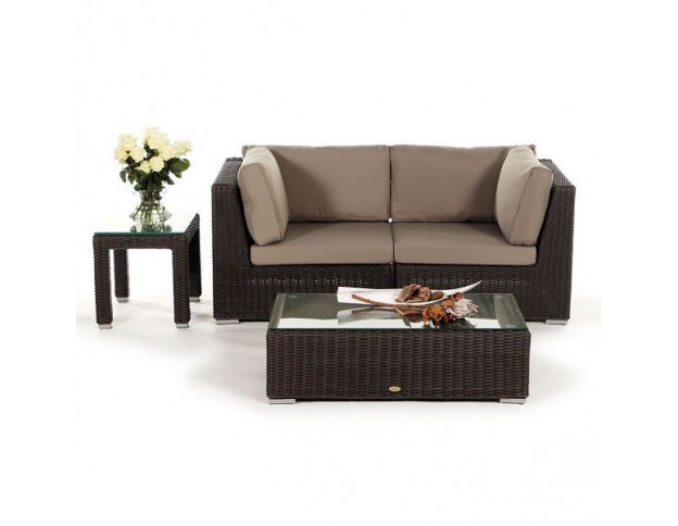 Rattan Lounge Gartenmöbel Polsterbezug sandbraun Allegra 2er