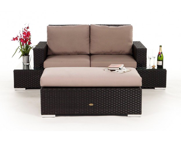 Rattan Lounge Mezza Luna braun, Polster Sandbraun