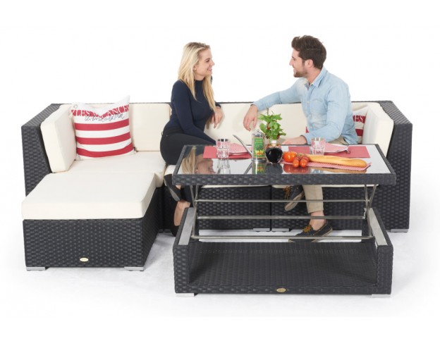 Rattan Sofa Gartenmöbel schwarz - Rattan Tisch Thelma