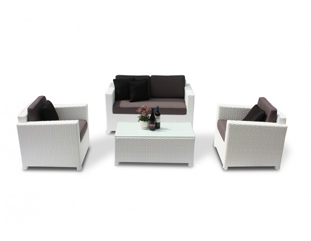 Summertime Rattanmöbel weiss - Loungepolster grau