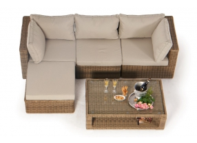 Rattan Gartentisch verstellbar oben, Lounge Thelma natural rund