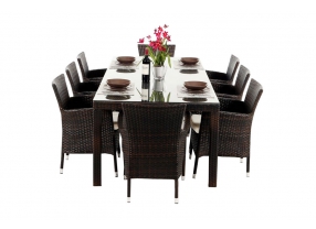 Rattan Esstisch Set Atlanta mix brown