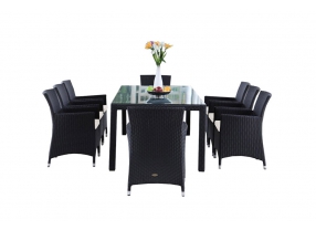 Rattan Esstisch Set Atlanta schwarz
