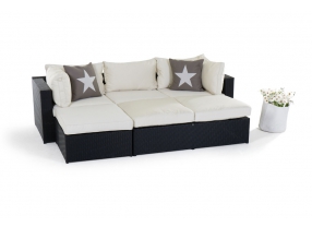 Biarritz Rattan Lounge schwarz  Polsterbezug beige
