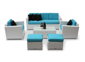 Diamond 3er Lounge weiss - Polsterbezug türkis