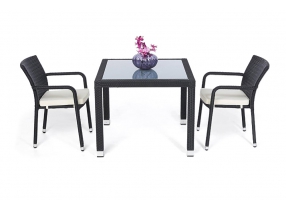 Rattan Tisch Florida mit Milchglas 90cm black