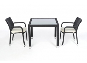 Rattan Tisch Florida mit Milchglas 90cm black