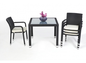 Rattan Tisch Florida mit Milchglas 90cm black