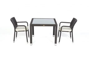 Rattan Tisch Florida mit Milchglas 90cm dark brown