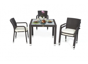 Rattan Tisch Florida mit Milchglas 90cm dark brown