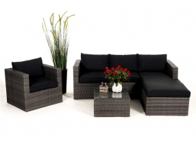 Rattan Lounge Galicia mit schwarzem Polsterbezug