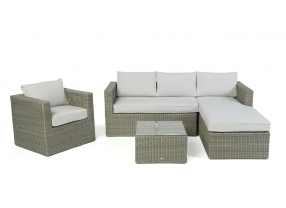 Polsterbezug beige für Galicia Polyrattan Lounge grey round