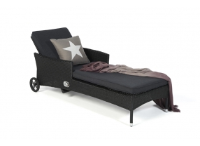Rattan Sonnenliege Galicia schwarz Überzug beige