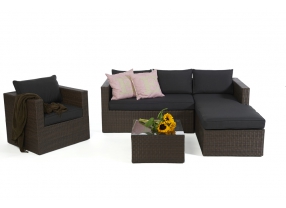 Rattan Lounge Galicia mit schwarzem Polsterbezug