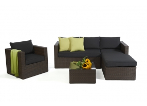 Rattan Lounge Galicia mit schwarzem Polsterbezug