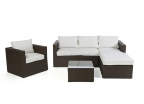 Rattan Lounge Galicia mit schwarzem Polsterbezug
