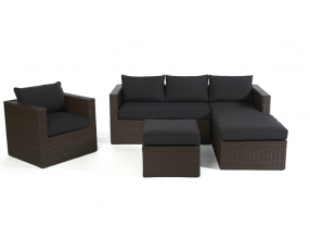 Rattan Lounge Galicia mit schwarzem Polsterbezug