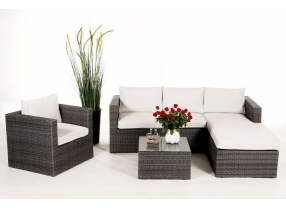 Rattan Lounge Galicia mit schwarzem Polsterbezug