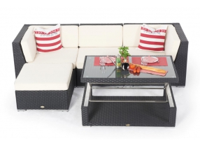 Rattan Sofa Gartenmöbel schwarz - Rattan Tisch Thelma